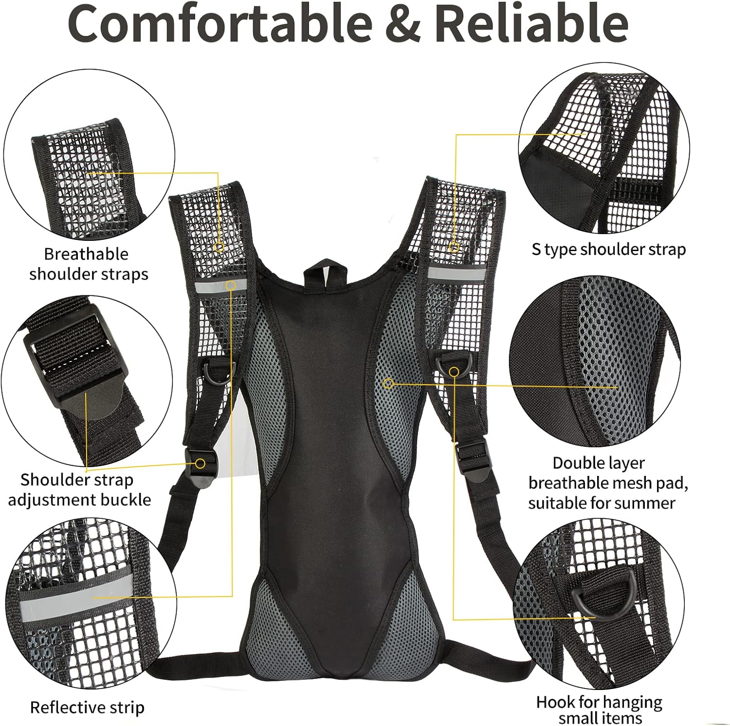 Hydration Pack Backpack, Water Backpack with 2L Bladder, for Hiking, Insulated Suitable Cycling, Running, Rock Climbing and Other Outdoor Activities, black - Image 2