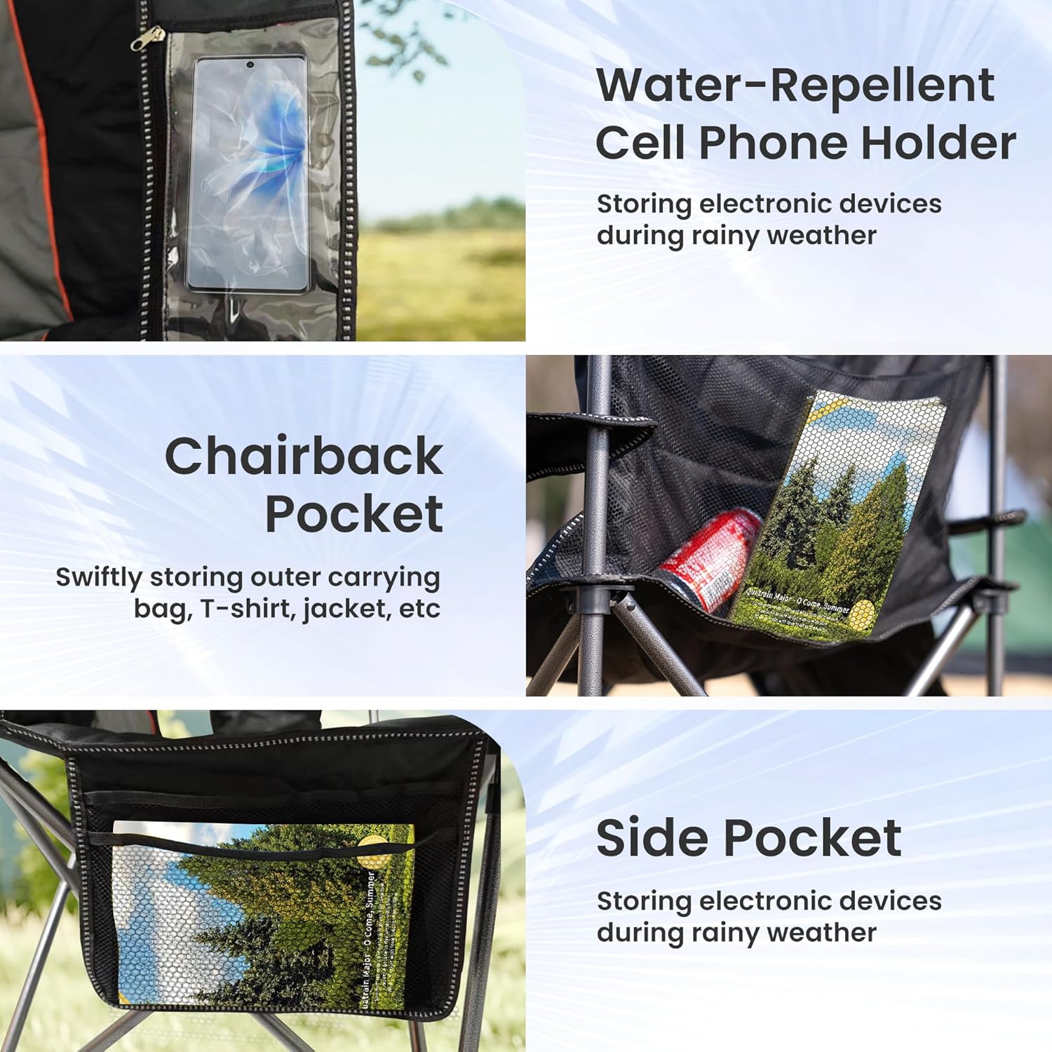 Oversized Camping Chair Heavy Duty 500LB - Portable Folding Chair with Cooler Bag, Cup Holder & Waterproof Phone Case for Adults, Beach, Hiking, Backyard (Black & Gray) - Image 9